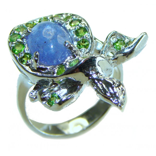 Luxurious 3.8 carat Natural Tanzanite Emerald .925 Sterling Silver handmade Ring size 7 1/2