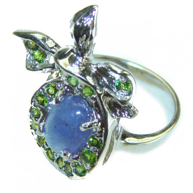 Luxurious 3.8 carat Natural Tanzanite Emerald .925 Sterling Silver handmade Ring size 7 1/2