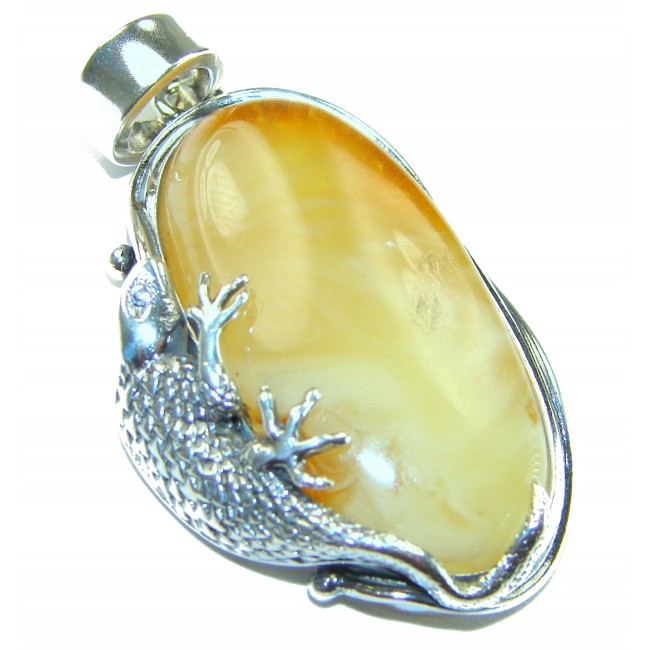 Silver Lizard authentic Butterscotch Baltic Amber .925 Sterling Silver beautifully handcrafted Pendant