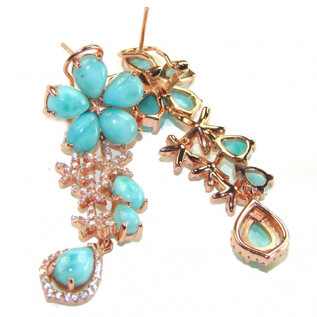 Caribbean Treasure Genuine Blue Larimar 18K Rose Gold over .925 Sterling Silver handmade earrings