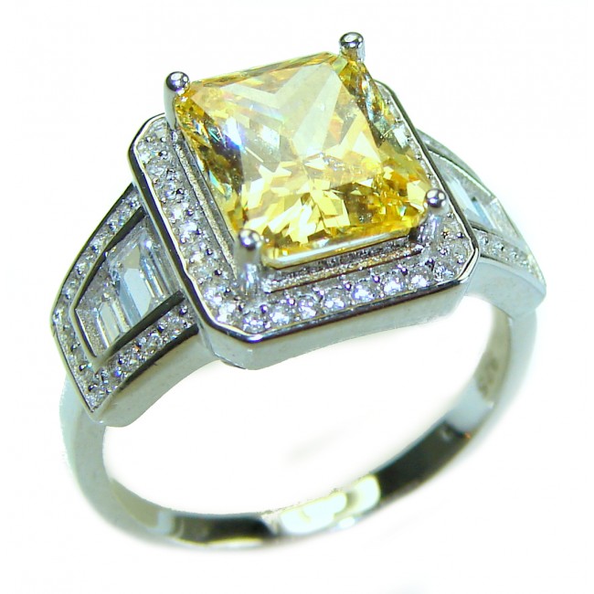 7.5 carat Priness cut Yellow Sapphire .925 Sterling Silver handcrafted ring; s. 7 3/4