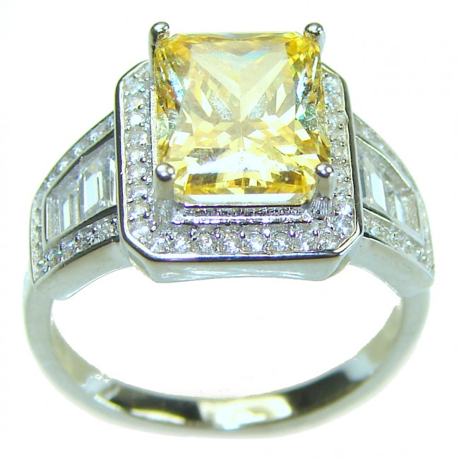 7.5 carat Priness cut Yellow Sapphire .925 Sterling Silver handcrafted ring; s. 7 3/4