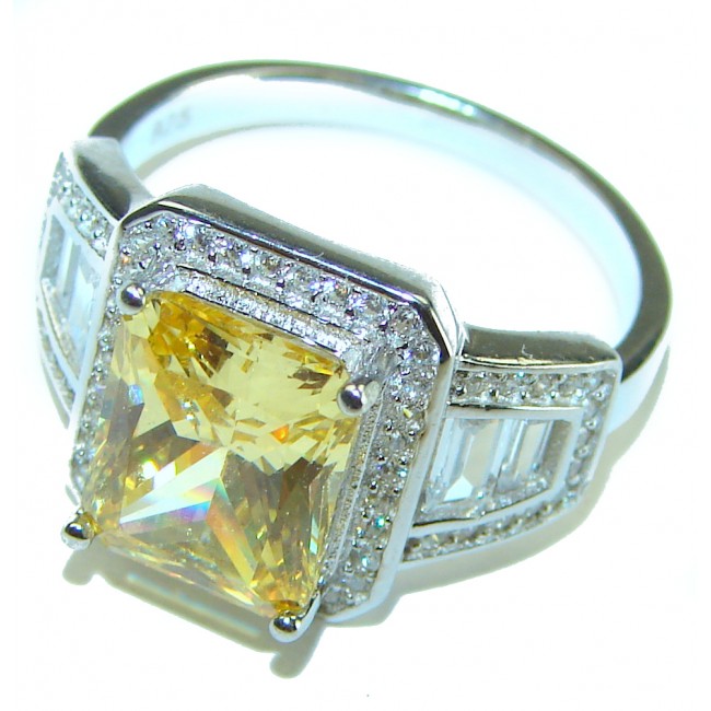 7.5 carat Priness cut Yellow Sapphire .925 Sterling Silver handcrafted ring; s. 7 3/4