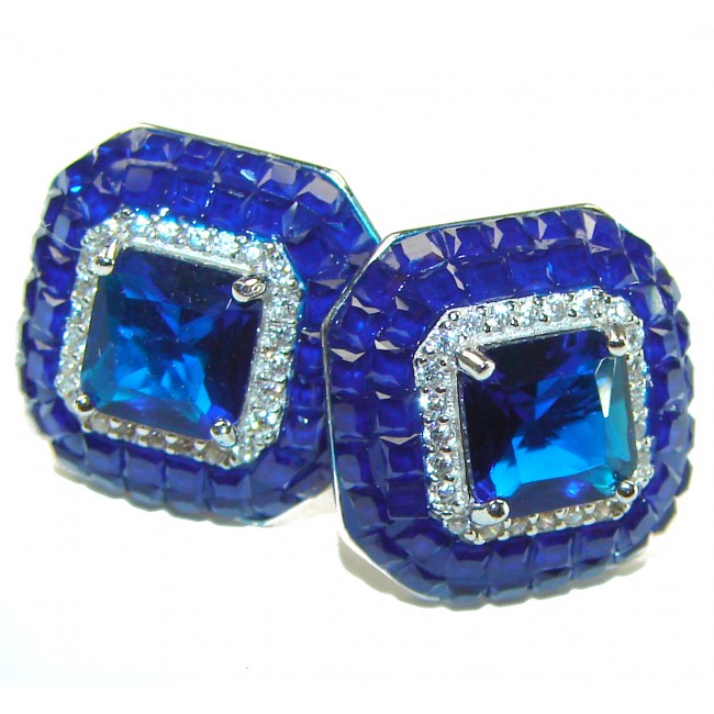 Born to Glam authentic 3.8 carat Sapphire .925 Sterling Silver handcrafted earrings