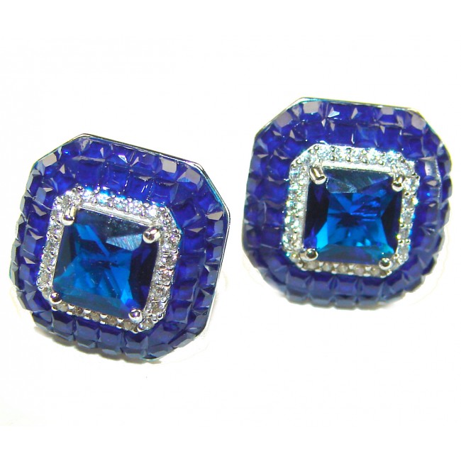 Born to Glam authentic 3.8 carat Sapphire .925 Sterling Silver handcrafted earrings