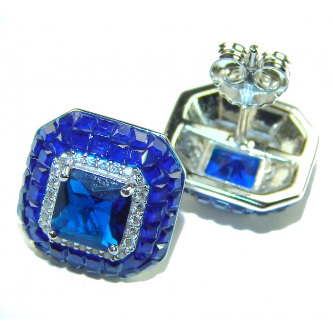 Born to Glam authentic 3.8 carat Sapphire .925 Sterling Silver handcrafted earrings