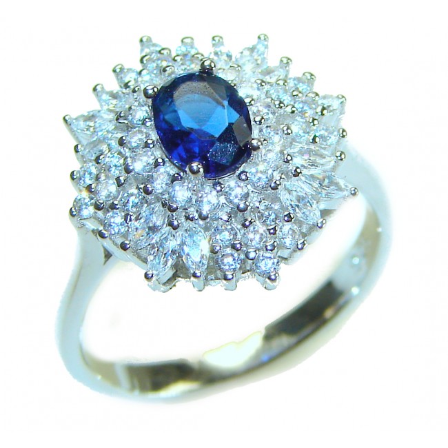 Luxurious 2.1 carat Sapphire .925 Sterling Silver handcrafted Ring size 9