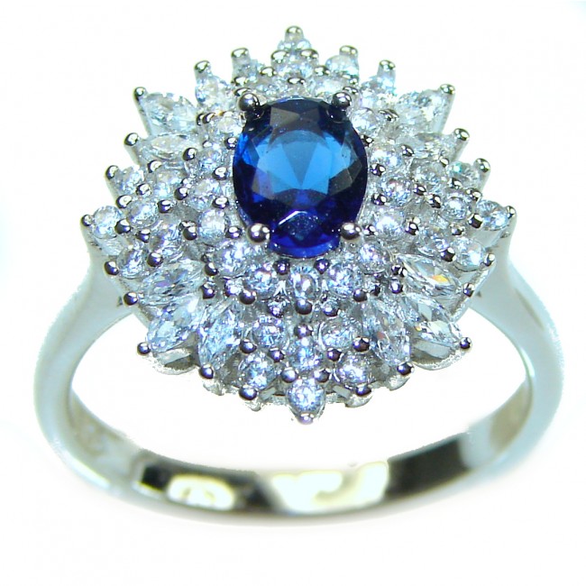 Luxurious 2.1 carat Sapphire .925 Sterling Silver handcrafted Ring size 9