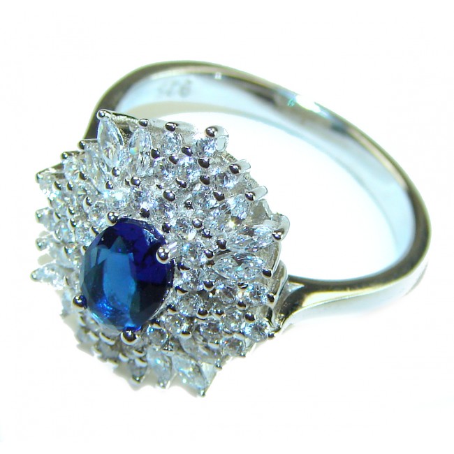 Luxurious 2.1 carat Sapphire .925 Sterling Silver handcrafted Ring size 9