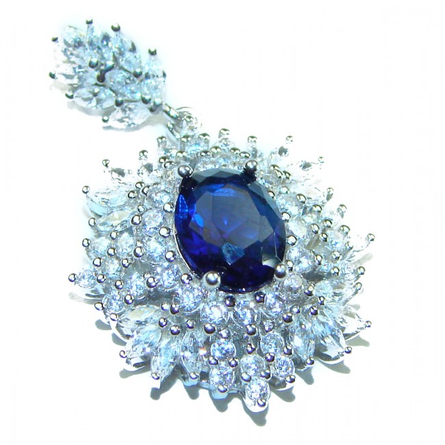 Luxurious 2.2 carat Blue Sapphire .925 Sterling Silver handcrafted pendant