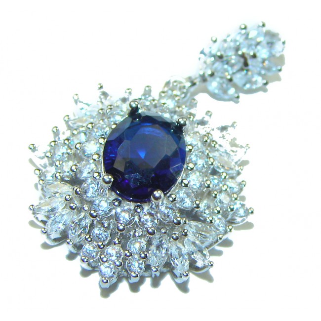 Luxurious 2.2 carat Blue Sapphire .925 Sterling Silver handcrafted pendant