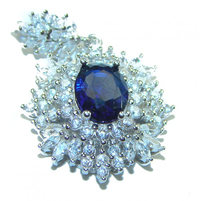 Luxurious 2.2 carat Blue Sapphire .925 Sterling Silver handcrafted pendant