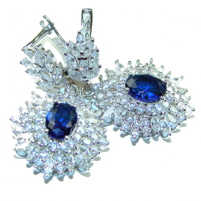 Luxurious 2.2 carat Blue Sapphire .925 Sterling Silver handcrafted earrings