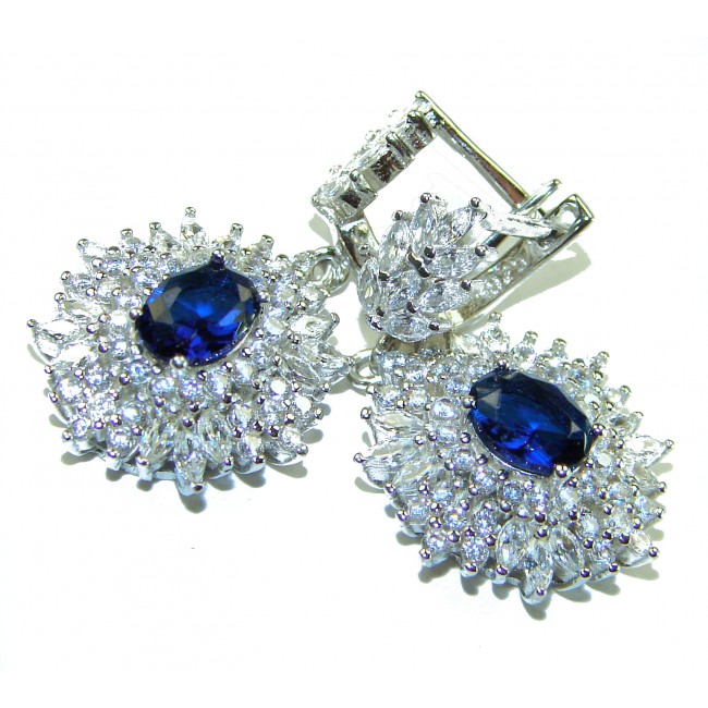 Luxurious 2.2 carat Blue Sapphire .925 Sterling Silver handcrafted earrings