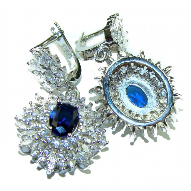 Luxurious 2.2 carat Blue Sapphire .925 Sterling Silver handcrafted earrings