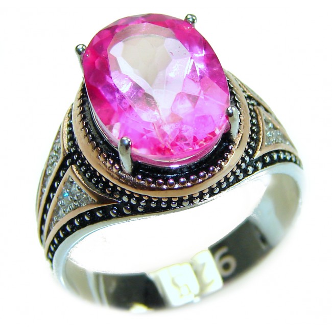 Vintage Style - oval Cut - 8.5 carat Pink Sapphire 2 tones .925 Silver handcrafted Cocktail Ring s. 9