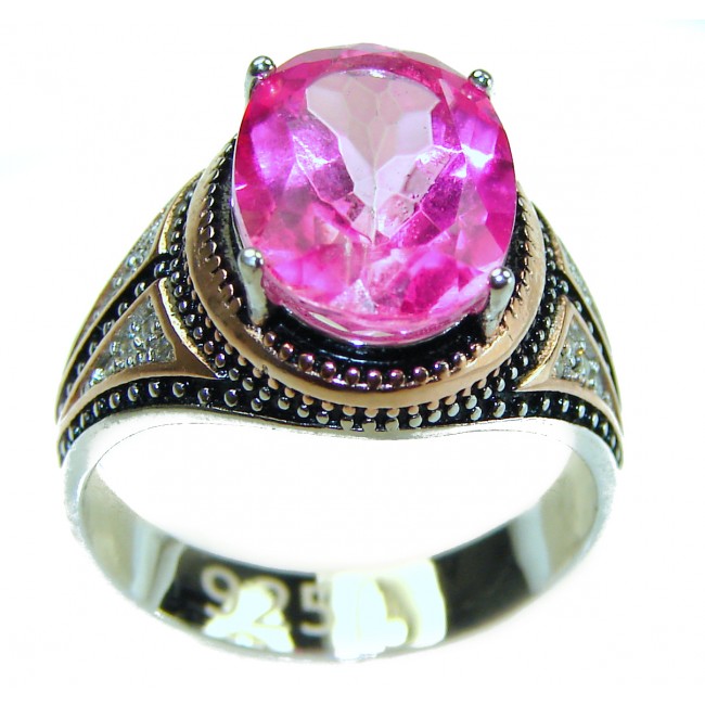 Vintage Style - oval Cut - 8.5 carat Pink Sapphire 2 tones .925 Silver handcrafted Cocktail Ring s. 9