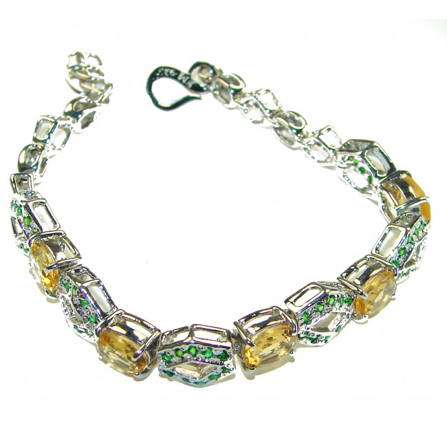 Genuine 29.5 carat Citrine Chrome Diopside .925 Sterling Silver handcrafted Bracelet