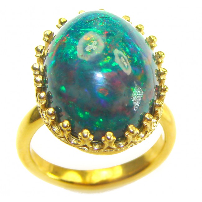 A COSMIC POWER Genuine 20.5 carat Black Opal 18K Gold over .925 Sterling Silver handmade Ring size 6