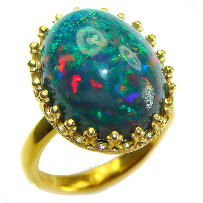 A COSMIC POWER Genuine 20.5 carat Black Opal 18K Gold over .925 Sterling Silver handmade Ring size 6