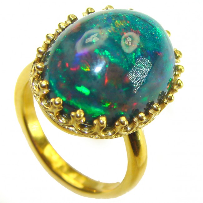 A COSMIC POWER Genuine 20.5 carat Black Opal 18K Gold over .925 Sterling Silver handmade Ring size 6