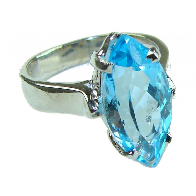 8.5 carat Fancy Marquise cut Swiss Blue Topaz .925 Sterling Silver handmade Ring size 6 1/4