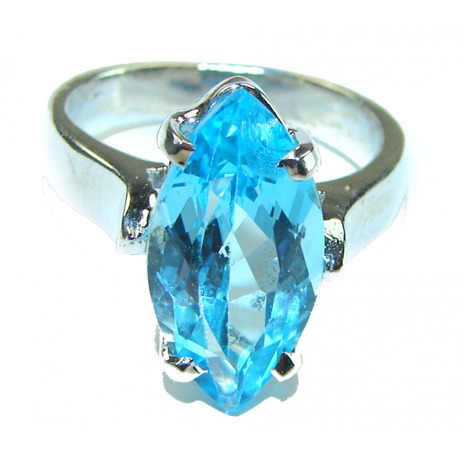 8.5 carat Fancy Marquise cut Swiss Blue Topaz .925 Sterling Silver handmade Ring size 6 1/4