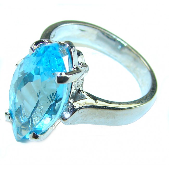 8.5 carat Fancy Marquise cut Swiss Blue Topaz .925 Sterling Silver handmade Ring size 6 1/4