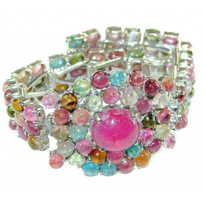 Carmen Lucia natural 285 carat Ruby Brazilian Tourmaline .925 Sterling Silver handmade Statement Bracelet