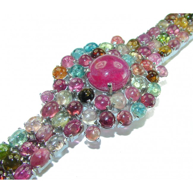 Carmen Lucia natural 285 carat Ruby Brazilian Tourmaline .925 Sterling Silver handmade Statement Bracelet