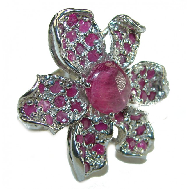 Large Red Flower - Beauty of Nature natural 24.5 carat Ruby .925 Sterling Silver handmade Statement Ring size 6 1/2