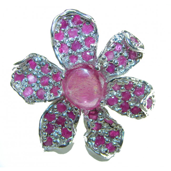 Large Red Flower - Beauty of Nature natural 24.5 carat Ruby .925 Sterling Silver handmade Statement Ring size 6 1/2