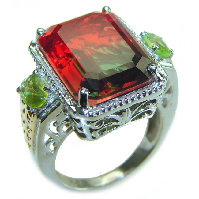 Incredible - authentic 18.2 carat Watermalon Tourmaline .925 Sterling Silver handmade Ring size 8 1/4