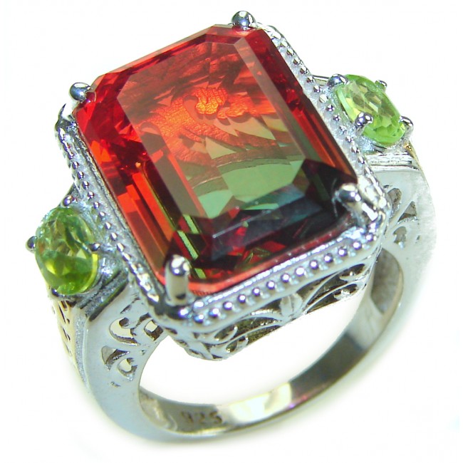 Incredible - authentic 18.2 carat Watermalon Tourmaline .925 Sterling Silver handmade Ring size 8 1/4