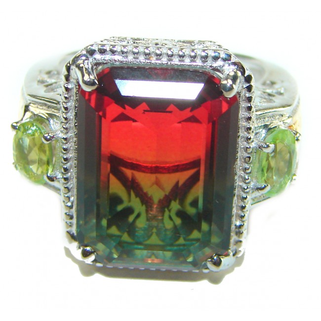 Incredible - authentic 18.2 carat Watermalon Tourmaline .925 Sterling Silver handmade Ring size 8 1/4