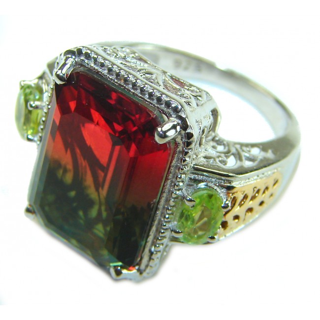 Incredible - authentic 18.2 carat Watermalon Tourmaline .925 Sterling Silver handmade Ring size 8 1/4