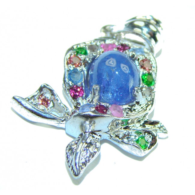 FANCY 4.2 carat Tanzanite Sapphire .925 Sterling Silver handcrafted pendant