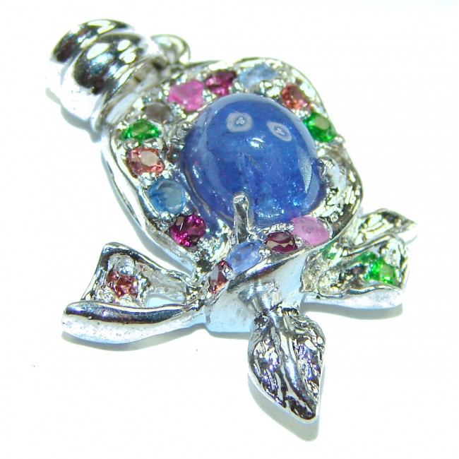 FANCY 4.2 carat Tanzanite Sapphire .925 Sterling Silver handcrafted pendant