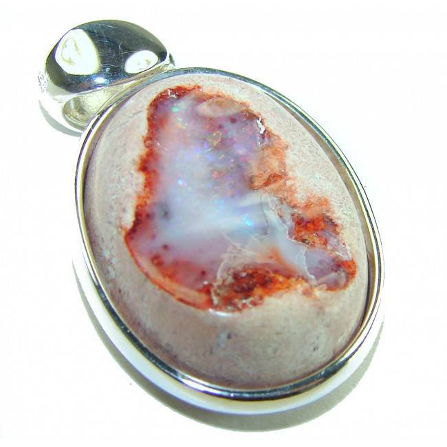 Natural 21.2 carat Mexican Fire Opal .925 Sterling Silver handmade Pendant