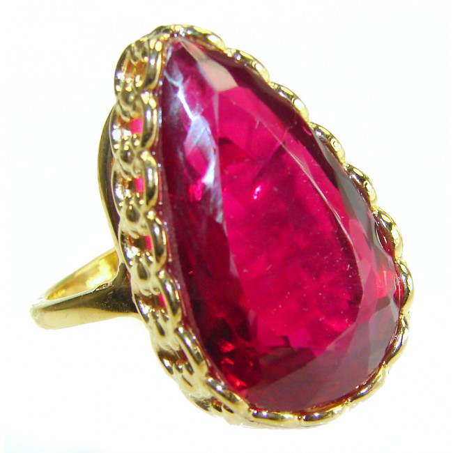 Red Brilliance 44.5 carat Red Topaz 14K Gold over .925 Silver handcrafted Large Cocktail Ring s. 8 1/2