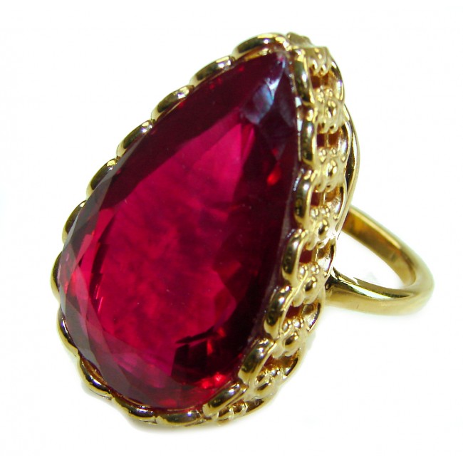 Red Brilliance 44.5 carat Red Topaz 14K Gold over .925 Silver handcrafted Large Cocktail Ring s. 8 1/2