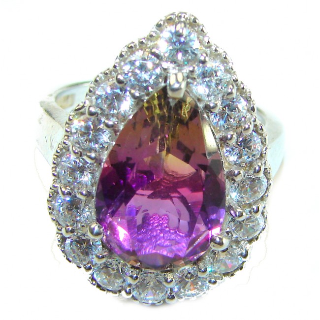 Born to Glow 12.5 carat Ametrine .925 Silver handcrafted Cocktail Ring s. 7 3/4