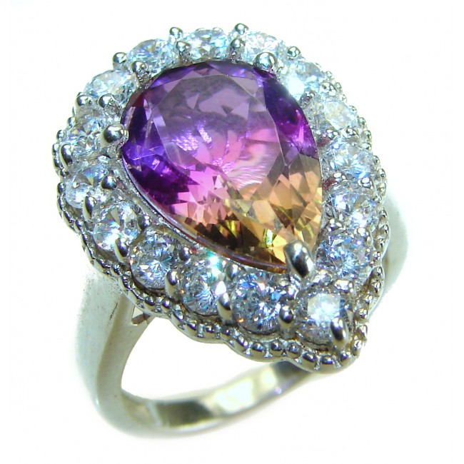 Born to Glow 12.5 carat Ametrine .925 Silver handcrafted Cocktail Ring s. 7 3/4