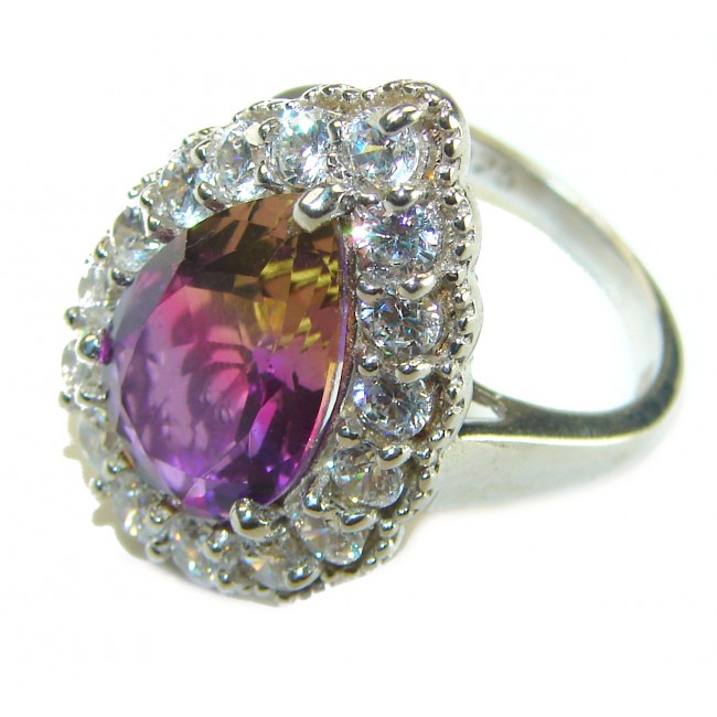 Born to Glow 12.5 carat Ametrine .925 Silver handcrafted Cocktail Ring s. 7 3/4