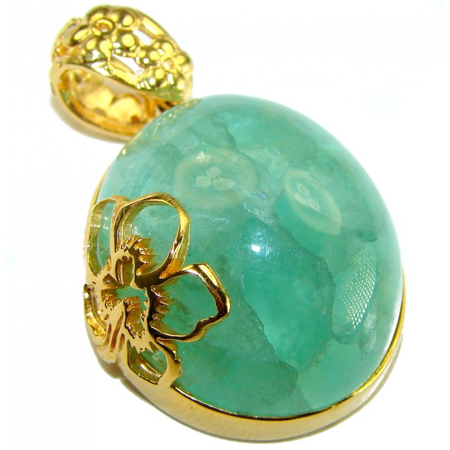 Luxurious 22.6 carat Brazilian Apatite 14K Gold over .925 Sterling Silver handmade Pendant