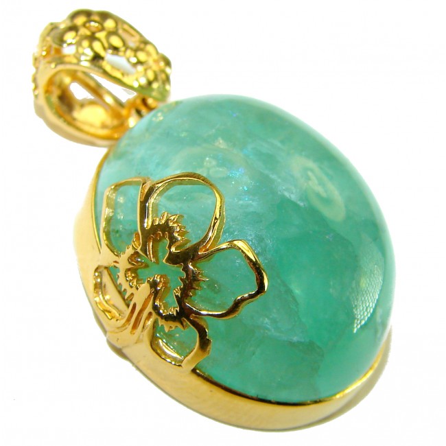 Luxurious 22.6 carat Brazilian Apatite 14K Gold over .925 Sterling Silver handmade Pendant