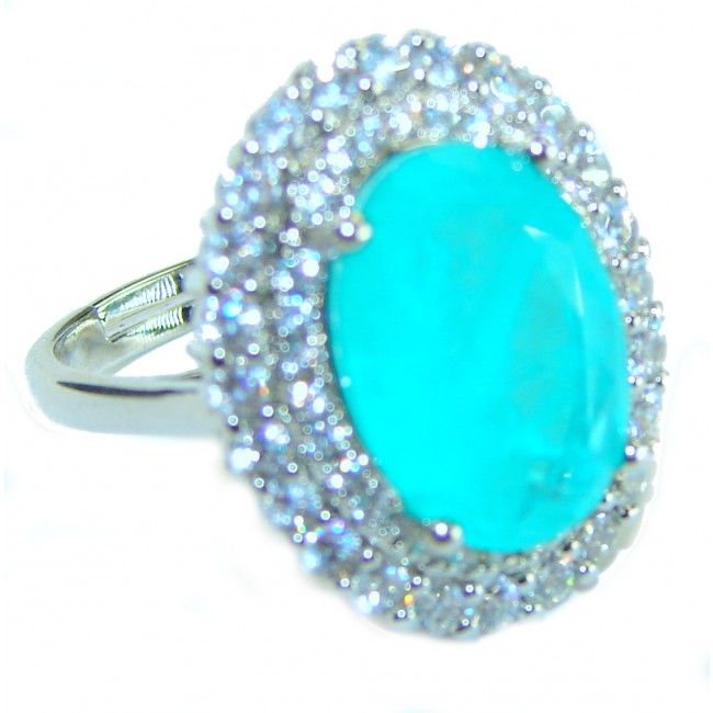 Endless Ocean Oval Cut 7.6 ctw Paraiba Tourmaline .925 Sterling Silver handcrafted Statement Ring size 7