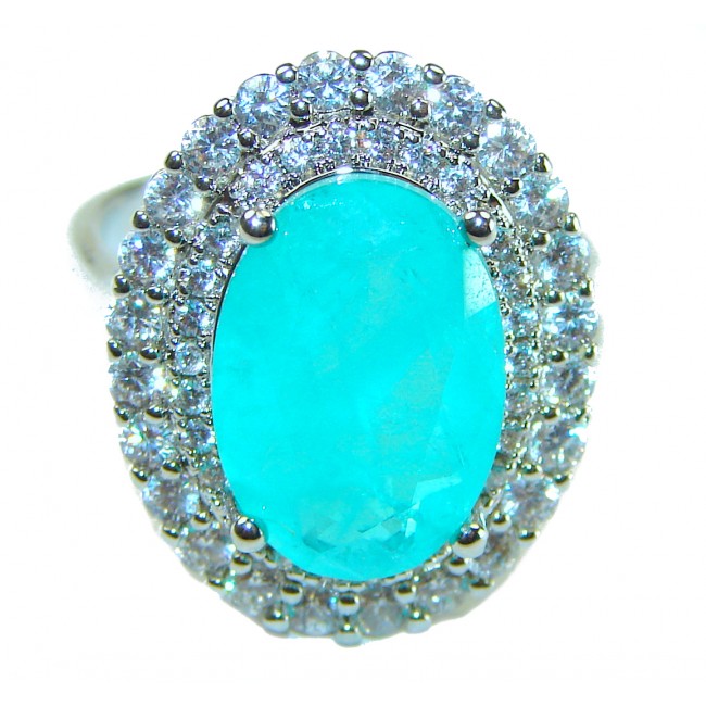 Endless Ocean Oval Cut 7.6 ctw Paraiba Tourmaline .925 Sterling Silver handcrafted Statement Ring size 7