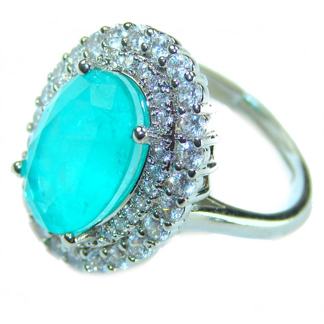 Endless Ocean Oval Cut 7.6 ctw Paraiba Tourmaline .925 Sterling Silver handcrafted Statement Ring size 7