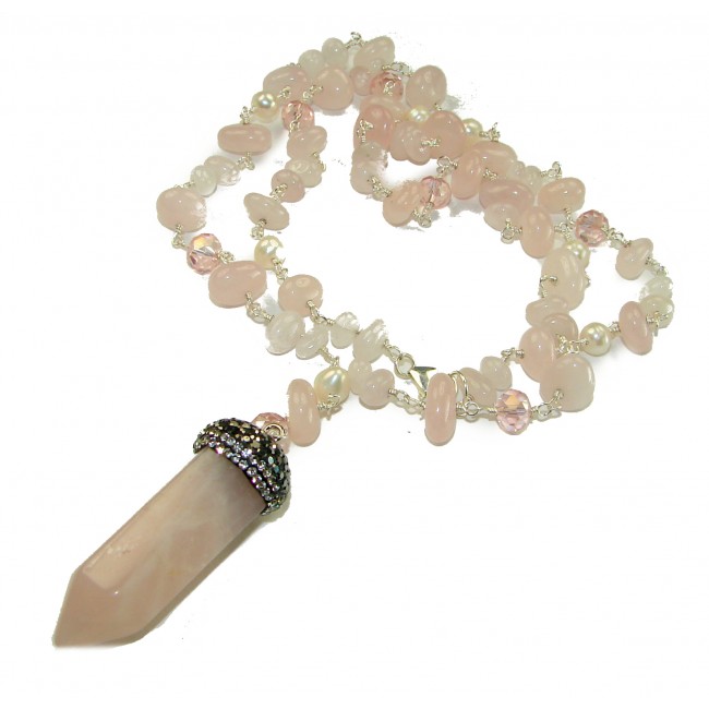 28 inches long Graceful Rose Quartz 14K Rose Gold over .925 Sterling Silver handcrafted necklace